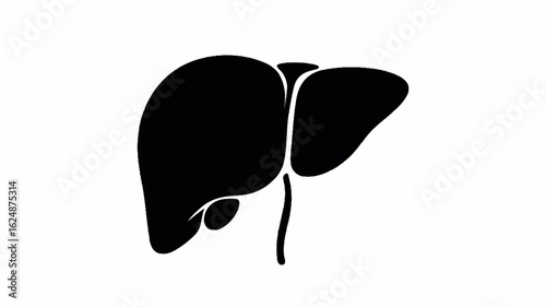 Black silhouette illustration of a human liver on a clean white background