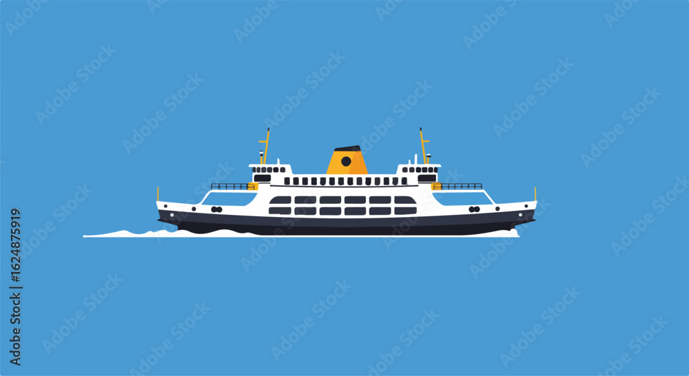 Fototapeta premium Ferry sailing on the sea, against a plain backdrop, for transport design