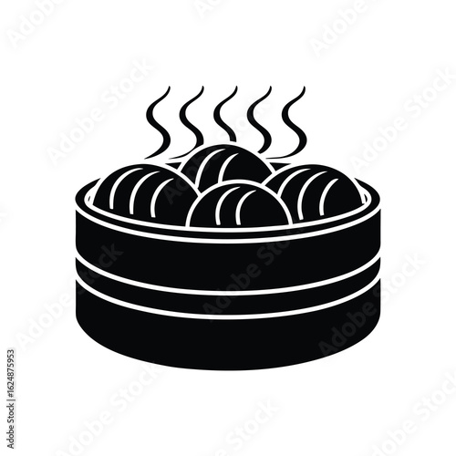 Silhouette Vector of Dim Sum Basket with Steaming Lines
– Bamboo steamer with dumplings insid