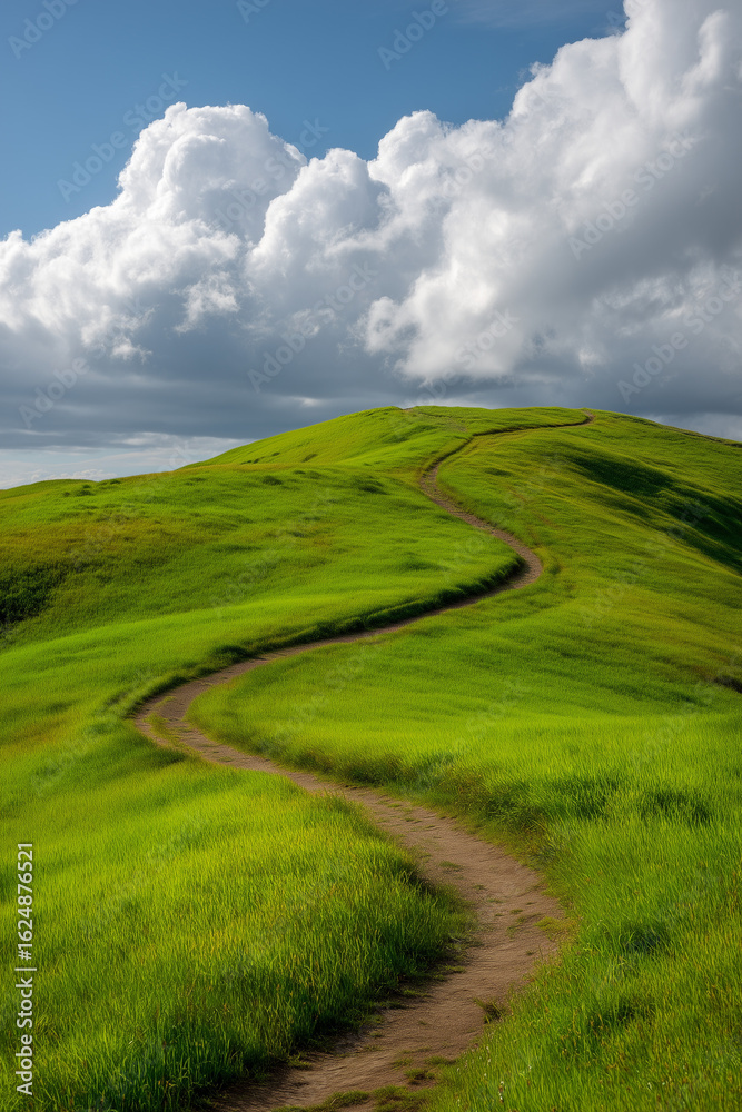 Fototapeta premium Scenic Winding Path Through Lush Green Hills