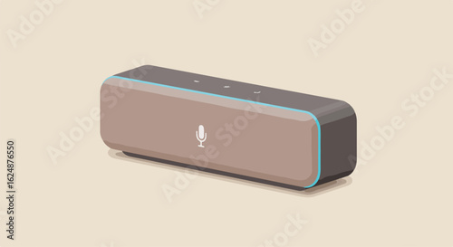 Isometric smart speaker sitting on a plain surface; home automation illustration