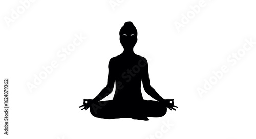 "old woman Meditating in Lotus Pose – Calm Silhouette Vector on White"
