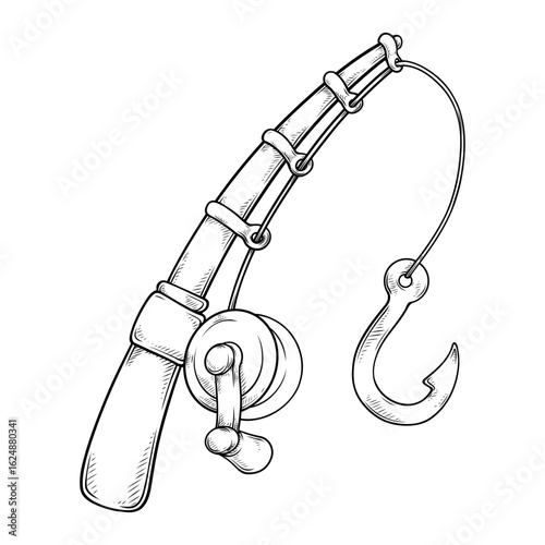 fishing rod vector line art drawing illustration