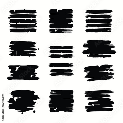 Grunge Black Brush Stroke Set – Vector Ink Paint Texture Elements