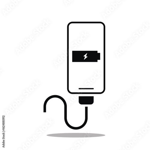 Charging smart phone icon. Black and white. Outline icon. Stock Illustration