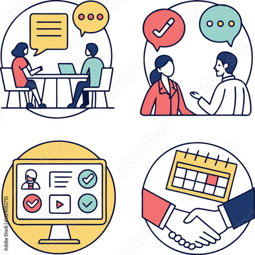 Flat Modern Office Communication Icons