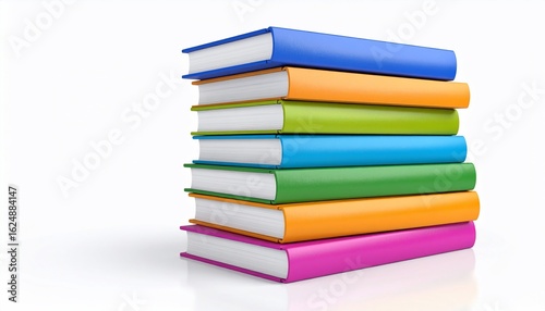 Wallpaper Mural Stack of colorful books, vibrant and neatly arranged on a reflective white surface Torontodigital.ca