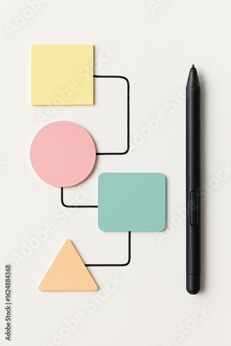 Simple process diagram using different shaped sticky notes, representing a planning session or workflow