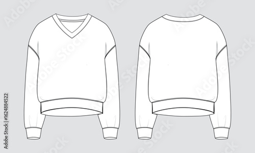 Long sleeve v neck sweatshirt vector illustration template front and back