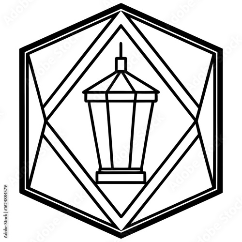 Wallpaper Mural Minimal Lantern in Geometric Border Line Art Torontodigital.ca
