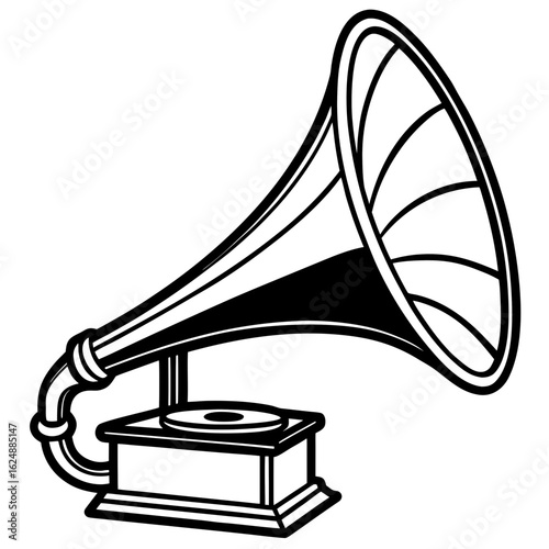 Retro Gramophone Horn – outline art vector