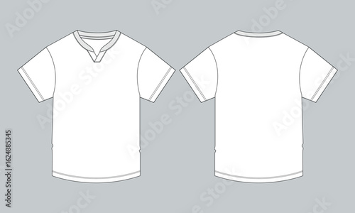 Short sleeve t shirt technical drawing fashion flat sketch vector illustration template front and back