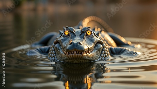 Ominous Alligator Intense in Dark Water