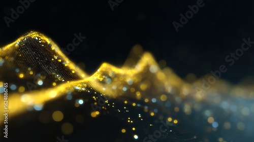 Abstract Golden Wave: An abstract golden wave of luminous particles dances across a dark, mysterious backdrop, creating a sense of dynamic movement and ethereal beauty.