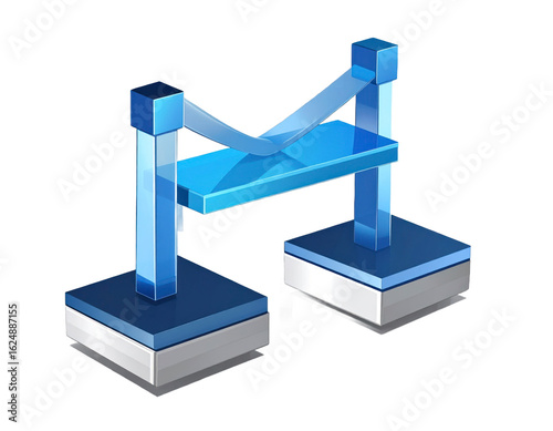 Abstract Blue And Silver 3D Bridge Structure Design With Geometric Elements Against Transparent Background