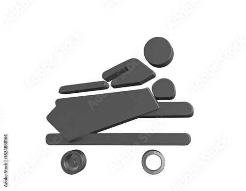 Abstract Isometric Illustration Of Patient Transportation On A Gurney With Grey Tones On Transparent Background