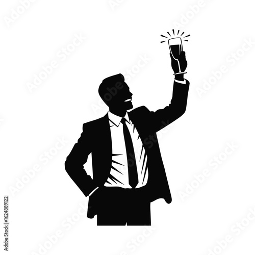 Silhouette of a businessman holding up a glowing light bulb symbolizing innovation and ideas