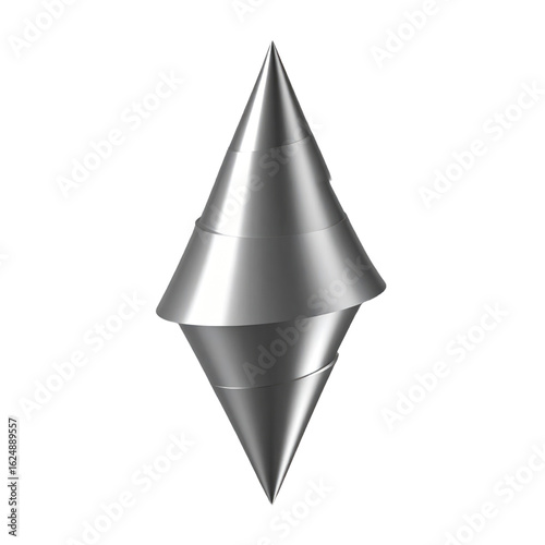 Abstract Mirrored Cone Shape In Shades Of Gray Against Transparent Background