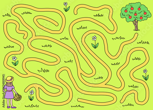 Girl garden maze graphic color sketch illustration vector