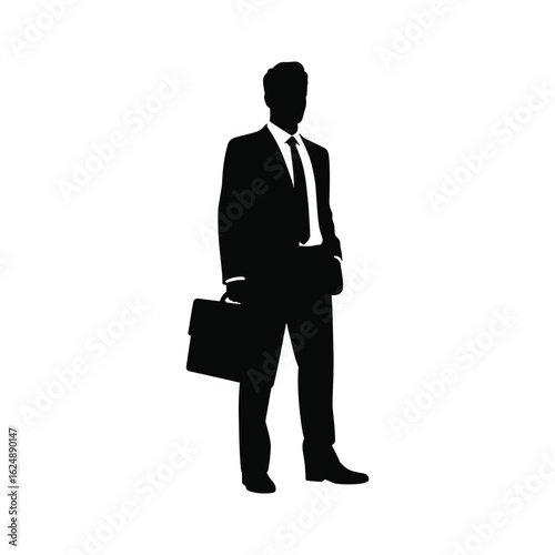 Silhouette of a businessman in a suit carrying a briefcase