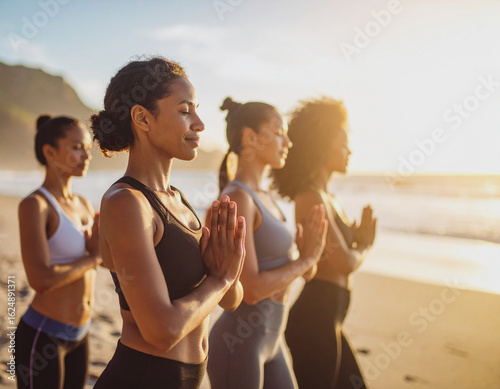  Women Practicing Peaceful Yoga by the Water in Summer
