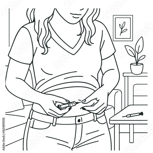 IVF Home Injection. woman injecting syringe in abdomen during IVF test at home