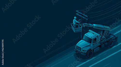 a skilled bucket truck worker performing repairs high above on power lines ensuring safety and reliability for the community during a sunny day in the city