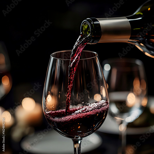 red wine pouring into glass