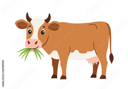 Contented cow chomping grass a rustic farm charm captured in a simple cheerful scene