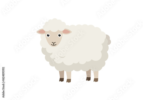Fluffy sheep stands serenely fleece billowing