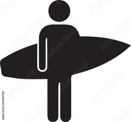 Stylized Surfer Pictogram A Graphic Representation of an Athlete Standing and Carrying a Surfboard with a Minimalist Design