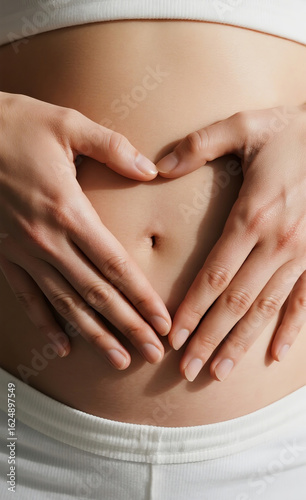 Wallpaper Mural Close-Up of Hands Forming a Heart Shape on a Bare Abdomen, Symbolizing Love, Care, and Wellness Torontodigital.ca