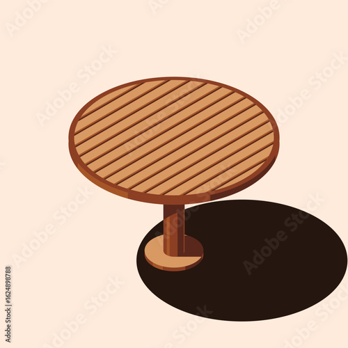 Isometric round table. Wooden round table. Isometric garden furniture. Isometric furniture