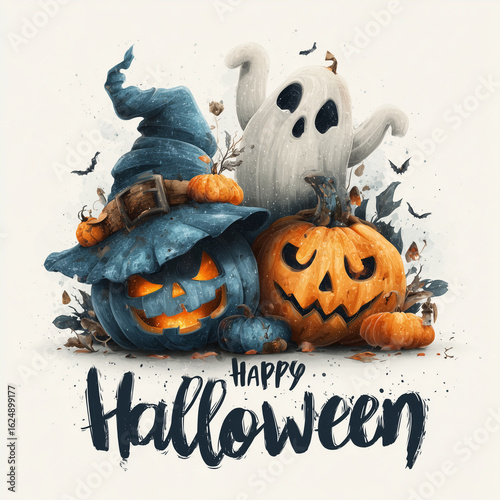 halloween background with pumpkin, Happy Halloween	
