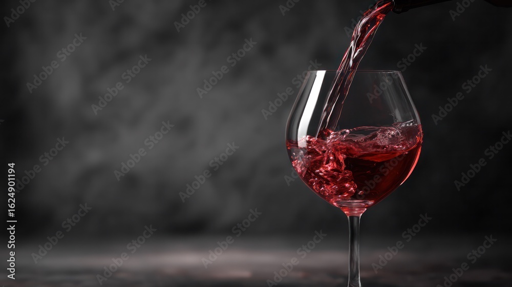 Naklejka premium Sophisticated wine scene with glass of red liquid glowing under focused lighting
