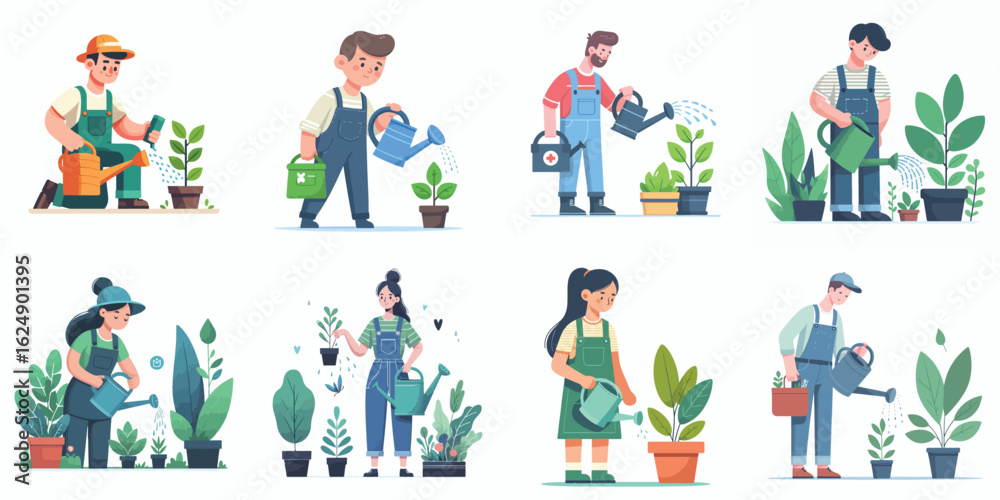 Fototapeta premium Nurturing Nature: A Vibrant Series of Illustrations of Male and Female Gardeners
