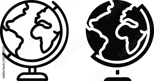 Globe Icon Vector, Earth Map Silhouette, Black White World Geography Symbol Illustration