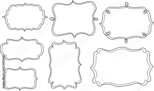 set of whimsical frames or border for wedding invite, cards, posters, banners. Decorative doodled scalloped wavy borders with ribbon and bow details.  doodle frames perfect for kids' birthday 