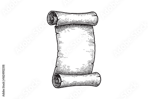 Old Scroll with Curled Edges – Vintage Line Drawing