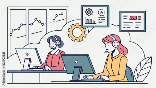 Customer service representatives providing technical support and ai solutions to clients online today