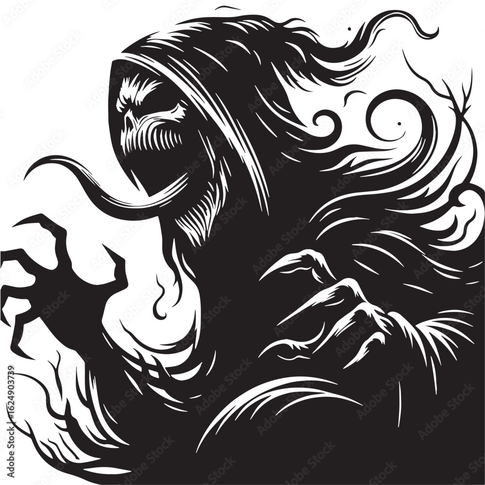 Obraz premium black Evil phantom Silhouette Vector, High Quality Illustration on White Background