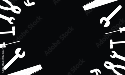 White Tools Silhouette on Black Background – Labor Day Vector Frame Design