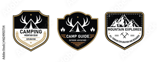 Outdoor Camping Mountain Adventure Vector Shields