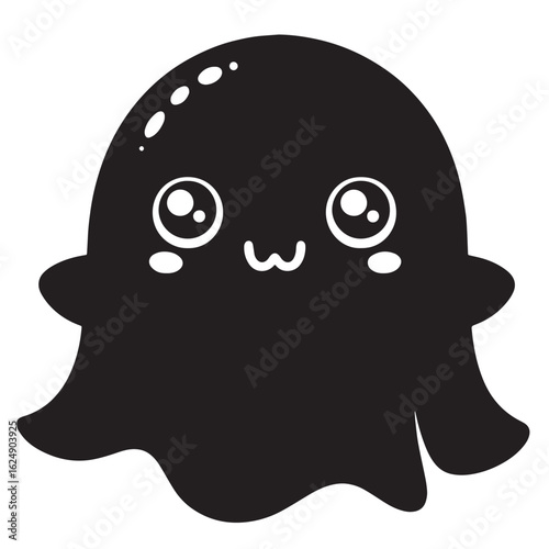 black Cute ghost for kids  Silhouette Vector, High Quality Illustration on White Background