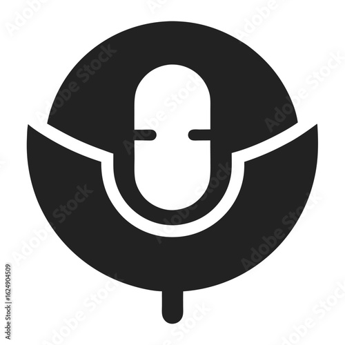 Podcast microphone vector illustration for audio recording broadcasting and communication simple black and white graphic design element concept isolated on background