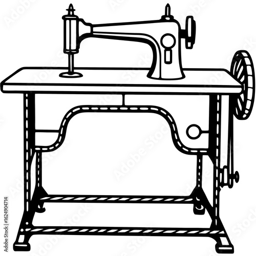 Vintage Sewing Machine on Table – Art Vector