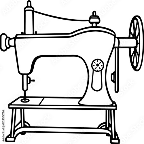 Vintage Sewing Machine on Table – Art Vector