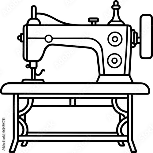 Vintage Sewing Machine on Table – Art Vector