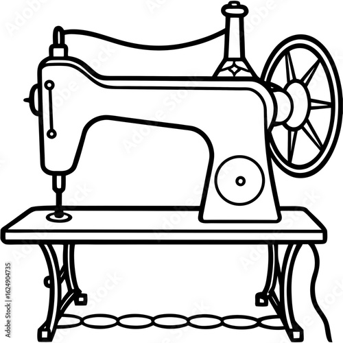 Vintage Sewing Machine on Table – Art Vector