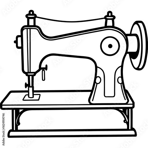 Vintage Sewing Machine on Table – Art Vector